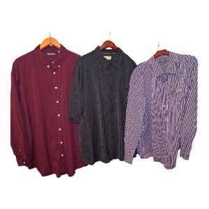 BUNDLE Men's Stylish LOT of 3 Button Up Shirts Long & Short Sleeve 3XL